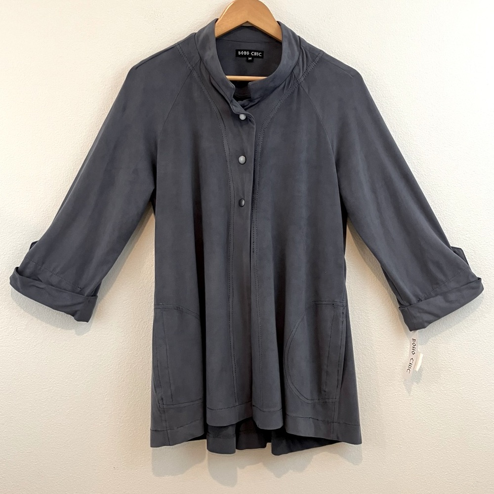 Boho Chic | Faux Suede Gray Cardigan